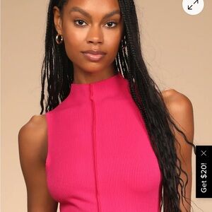 Lulus Nod to Mod Hot Pink Ribbed Sleeveless Mock Neck Bodysuit sz Medium